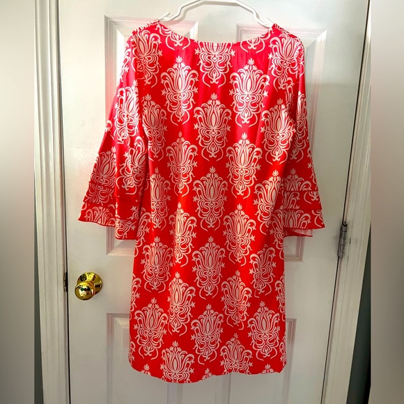 Women’s dress, coral and white, size S, bell sleeves - Picture 2 of 4